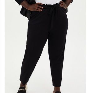 BLACK PONTE DRAWSTRING PAPERBAG PANT